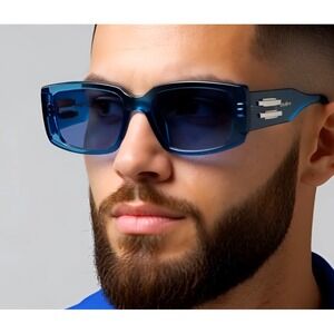 Sunglasses Fashion Men Designer Retro Trendy Fashion Blue Frame UV400 Lentes New